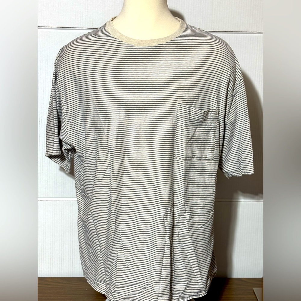 FieldMaster men’s 3XL 100% cotton short sleeve striped black & cream shirt 33” L